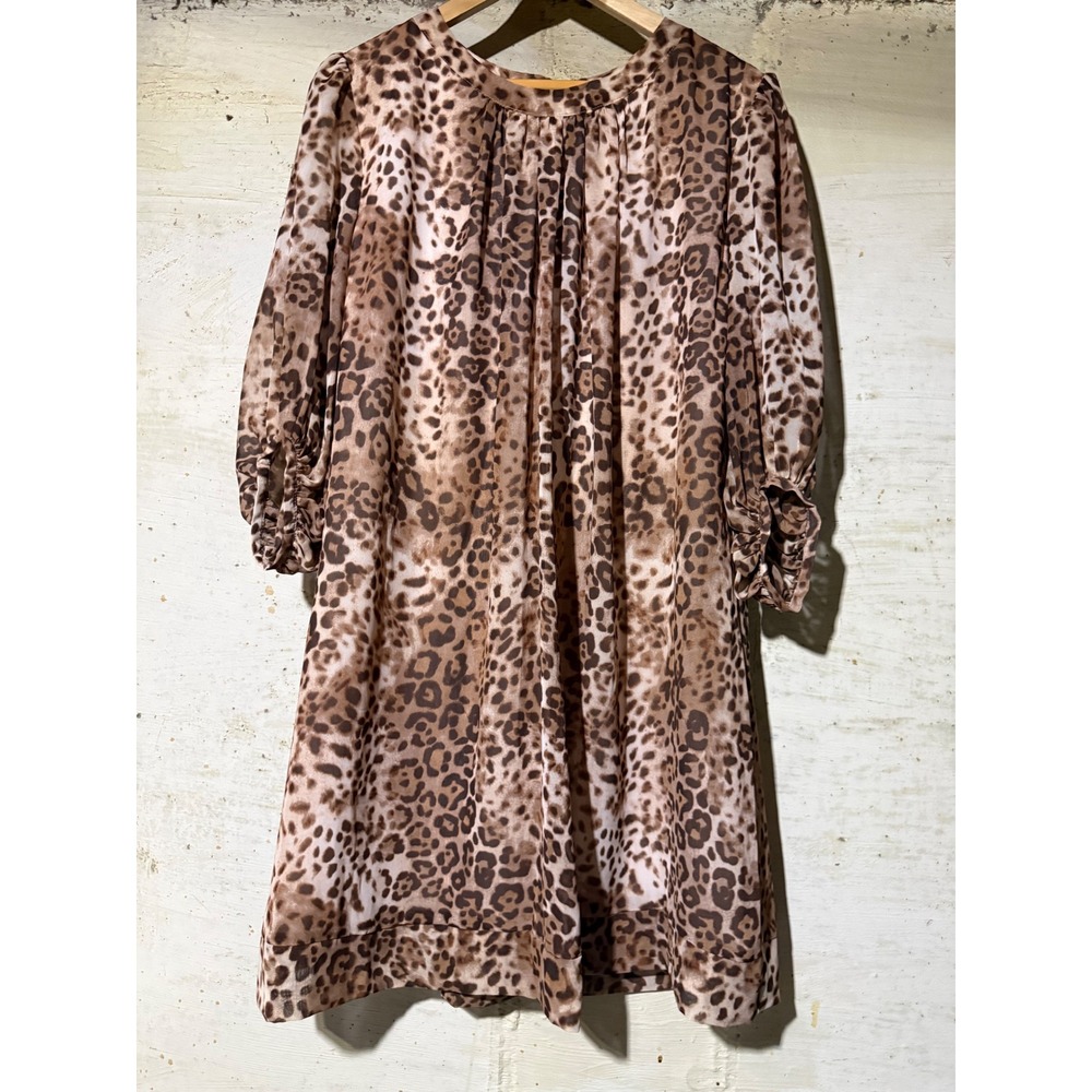 Eva Mendes New York & Company Leopard Print Shift Dress Brown 3/4 Sleeve Medium